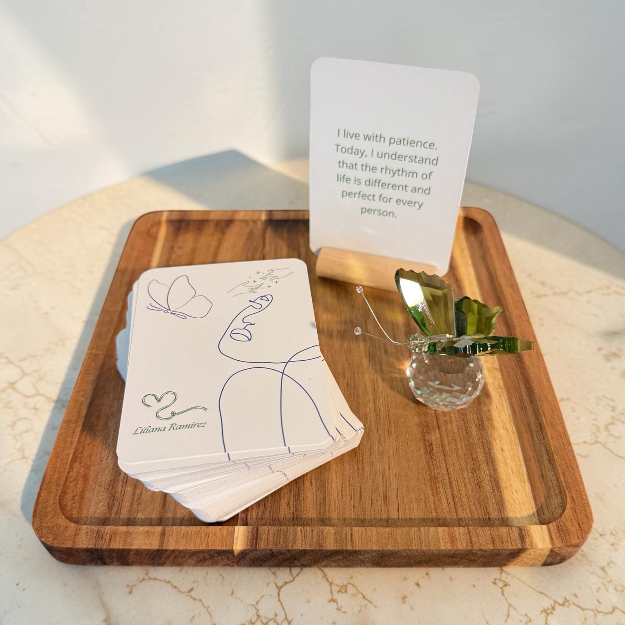Wood Square Set with Crystal Butterfly